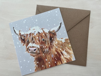 Weihnachtskarte Highland Snow mit Umschlag 15,5x15,5 cm