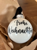 Weihnachtskugel Frohe Weihnachten 8cm weiss glanz