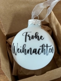 Weihnachtskugel Frohe Weihnachten 6cm weiss matt
