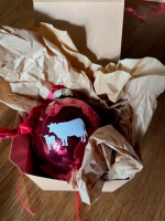 Weihnachtskugel Frohe Weihnachten 8cm rot glanz